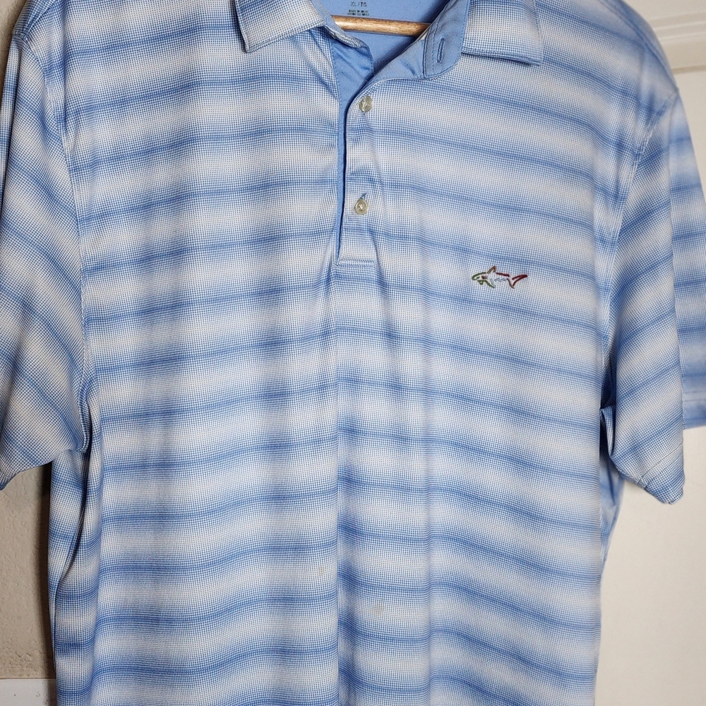 Greg Norman Collection Blue and‎ White Striped Polo